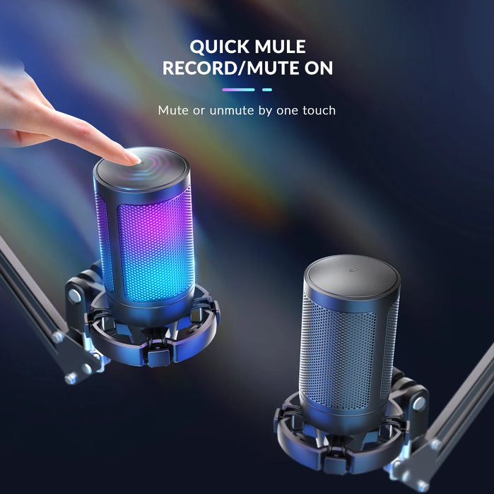 Streaming USB Condenser Mic Set with Boom Arm and RGB A6TW