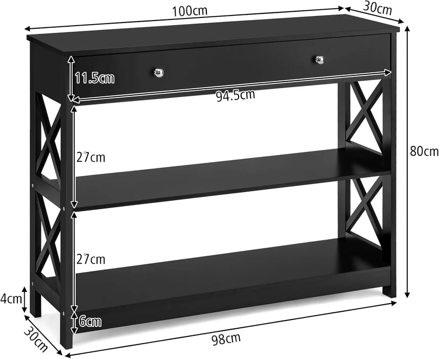 Modern 3-Tier Console Table with Drawer and Shelves Slim Design for Hallway or Living Room