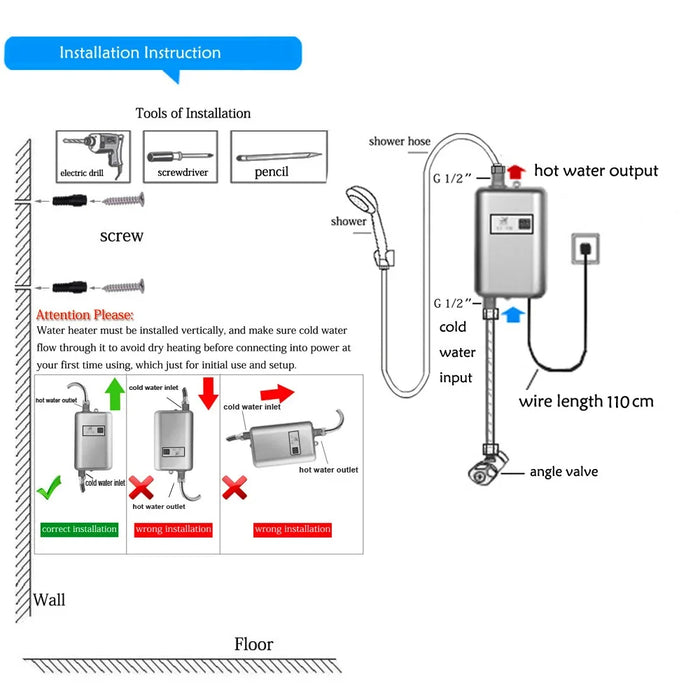 Instant Hot Water Heater 3800W Kitchen and Bathroom Use