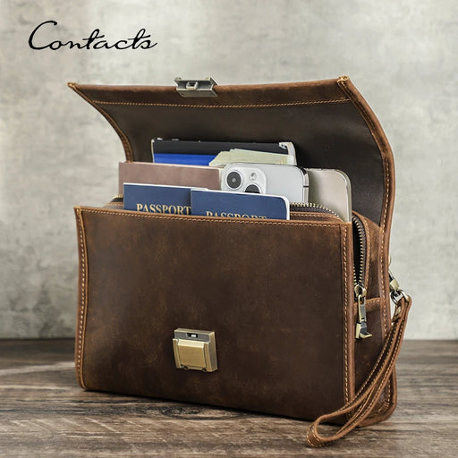 Men's Leather Clutch Wallet with Password Lock and Wrist Strap Fits 83 inch iPad Mini - Stylish and secure leather wallet with built-in iPad Mini holder