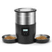Black automatic pet feeder with 45L capacity and stainless steel bowls