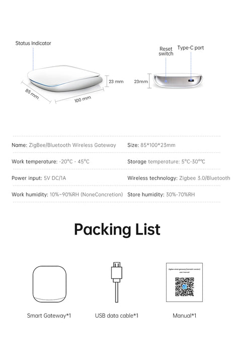 Smart Gateway Hub White ZigBee 30 BLE Wireless Controller for Smart Home Automation
