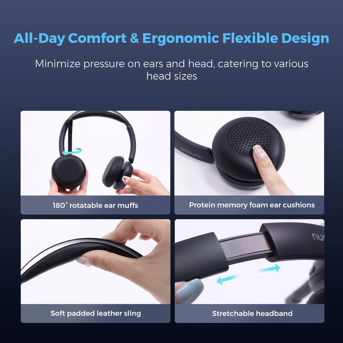 Wireless Headset with AI Noise Cancelling and Charging Stand
