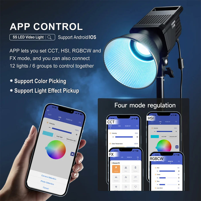 Studio LED Light 165W Bi-Color 2800K–10000K RGB Mode