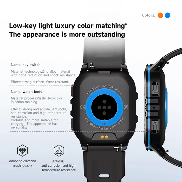 1.96" AMOLED Smart Watch, Bluetooth Call, 100+ Sports Modes – Blue