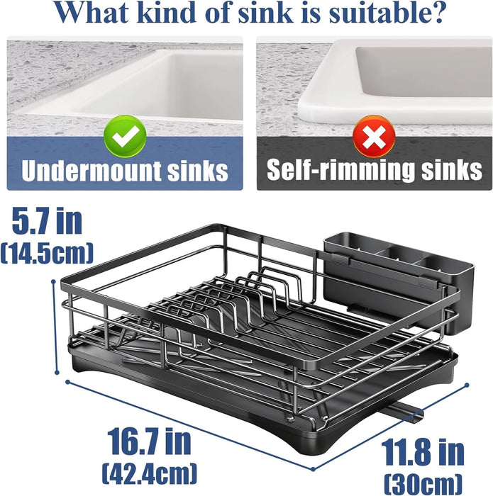 Functional and stylish dish drying rack with efficient drainage and utensil holder