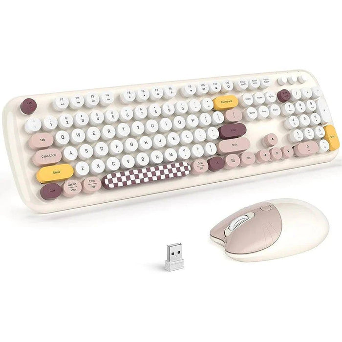 Wireless Keyboard and Mouse Combo Full-Size Retro 2.4G Black for Windows and Mac, White 3 - FLUXA
