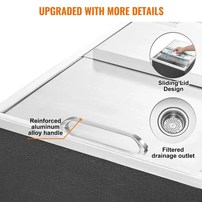 Stainless steel drop-in ice chest cooler with dimensions 24Lx18Wx13H