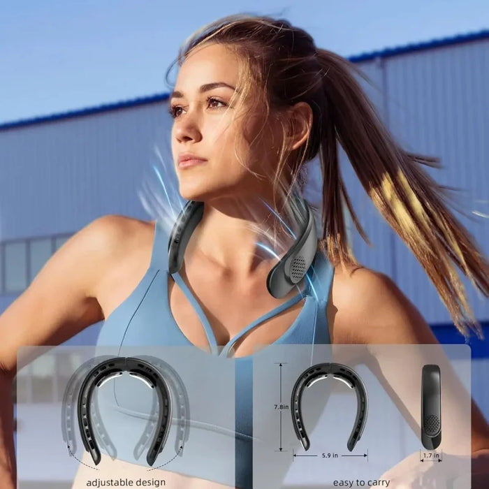 Portable Neck Fan with Quad-Core Turbine, 4000mAh, Vaneless, Digital Display, Blue