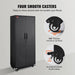 Metal storage cabinet with wheels and locking feature, 190 cm height, 2 magnetic doors, 4 adjustable shelves, and 90 kg capacity