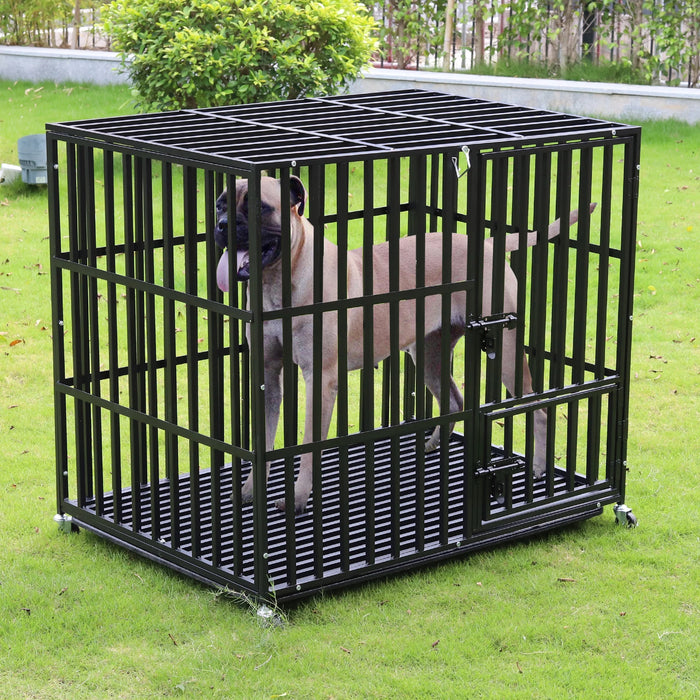 Heavy Duty Metal Dog Cage with Secure Locking System and 4 Wheels