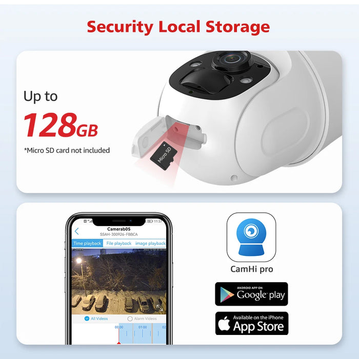 Rechargeable Outdoor WiFi Camera with 360° View & Audio 4MP Battery Cam 64G
