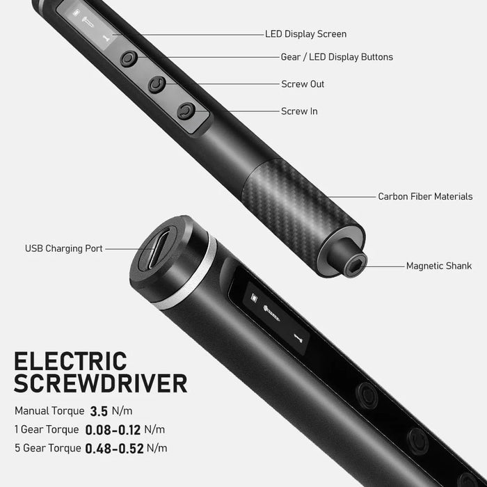 Includes 42 magnetic screwdriver bits, carbon fiber handle, and built-in LED light for enhanced visibility
