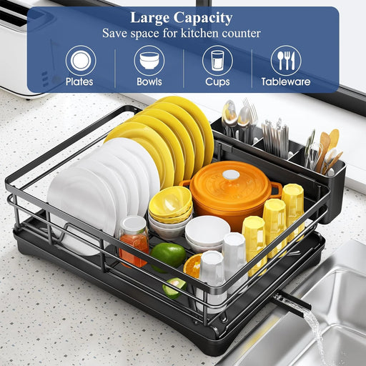Large dish drying rack with efficient drainage and rustproof materials