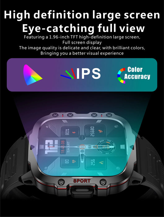 Military Smart Watch 1.96" AMOLED IP68 Fitness Tracker - Grey