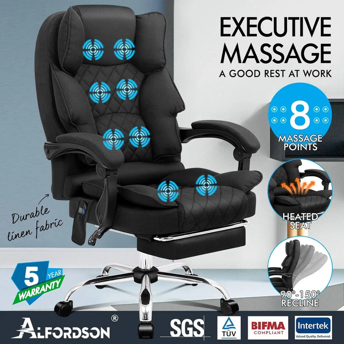 Reclining Office & Gaming Chair with 8-Point Massage, Heated Seat & Padded Footrest