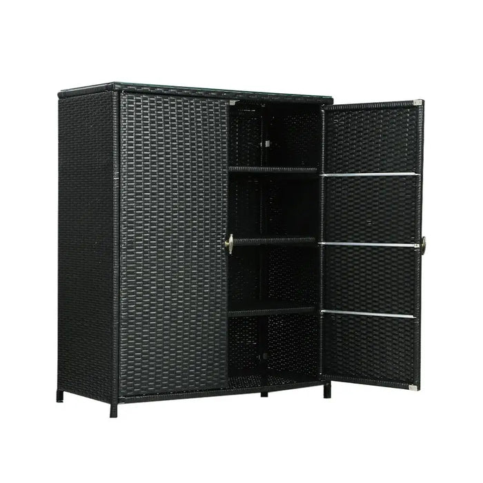 2-in-1 Outdoor Wicker Storage Chest with Shelving