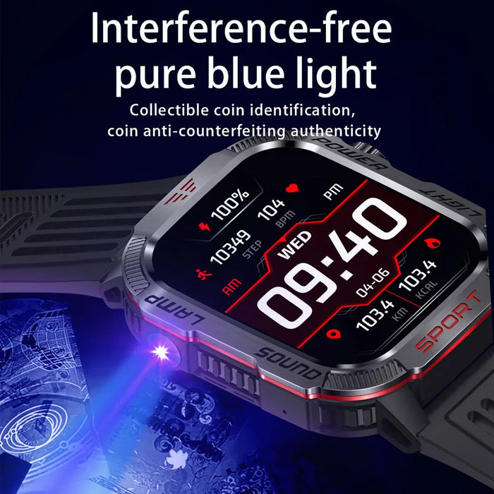 Outdoor Sports Smartwatch with Compass, Flashlight & Bluetooth Call – Black Silicone