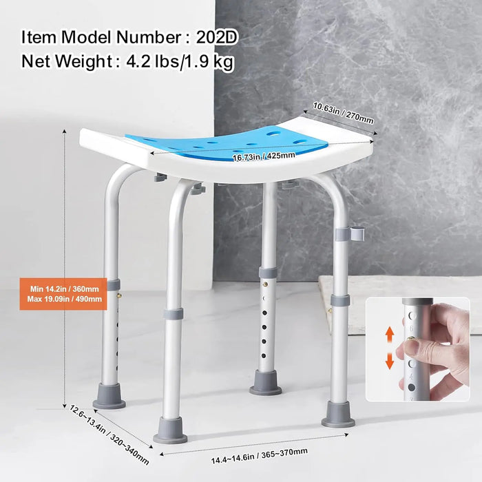 Portable Shower Chair with Non-Slip Feet 6-Level Adjustable Bath Seat for Tub or Shower