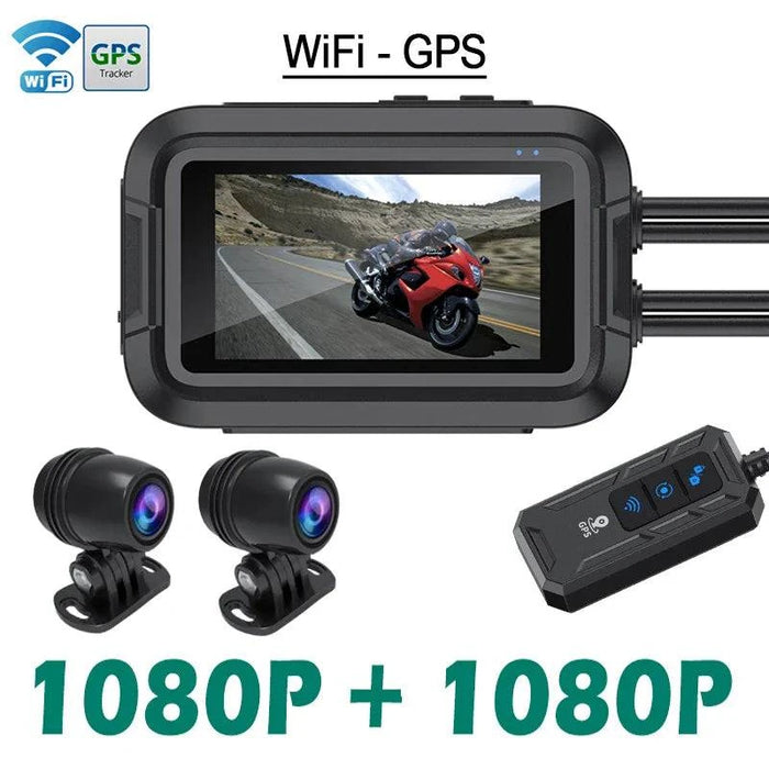 Dual 1080P Motorcycle DVR waterproof dash cam with WiFi and GPS (128GB) super capacitor power supply for safe operation in extreme temperatures