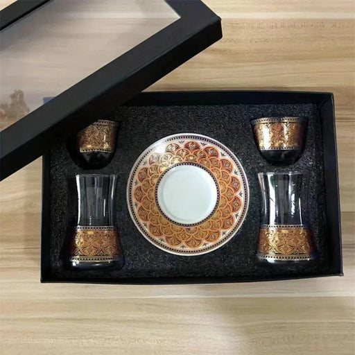 Red Turkish glass coffee cup set with elegant handcrafted design
