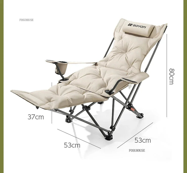 Portable Off-White Reclining Chaise Thickened Lounge for Outdoor Relaxations