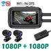 Black dual 1080P motorcycle DVR and waterproof dash cam with WiFi and 64GB storage
