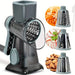 Rotary manual cheese grater with 3 interchangeable blades for easy shredding