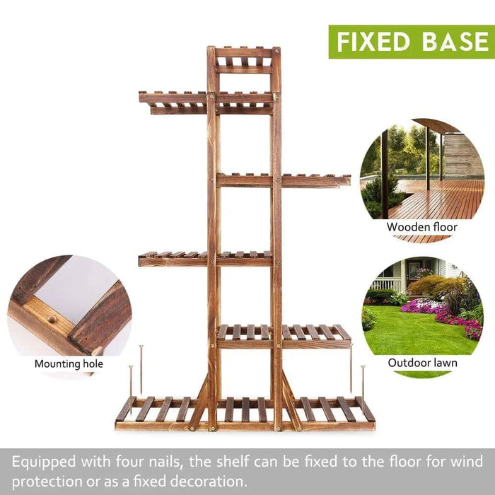 6-Tier Natural Pine Wood Plant Stand for Indoor and Outdoor Use