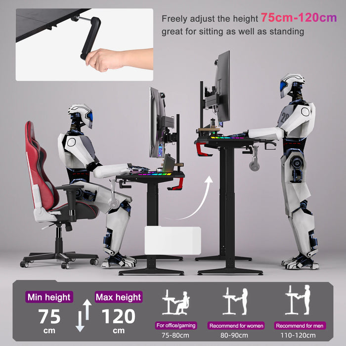 Adjustable RGB Gaming Desk with Cup and Headphone Holder