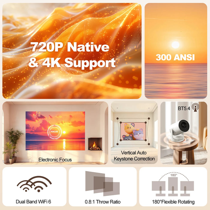 Portable 4K Projector HY300 Ultra Grey Bag with Android 11 & WiFi6