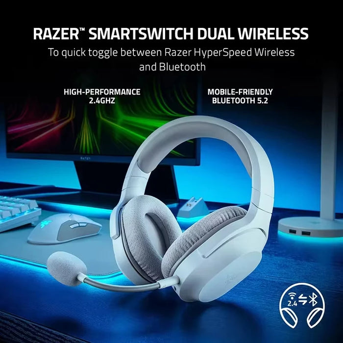 White Wireless Bluetooth Headset with USB-C Mic for Gamers