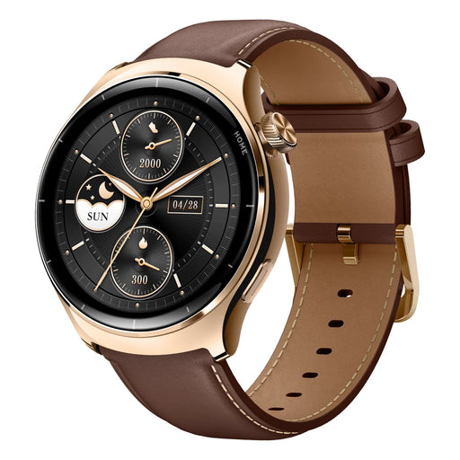 Waterproof Smartwatch with Rose Gold Metal Body and 132-inch UHD AMOLED Display