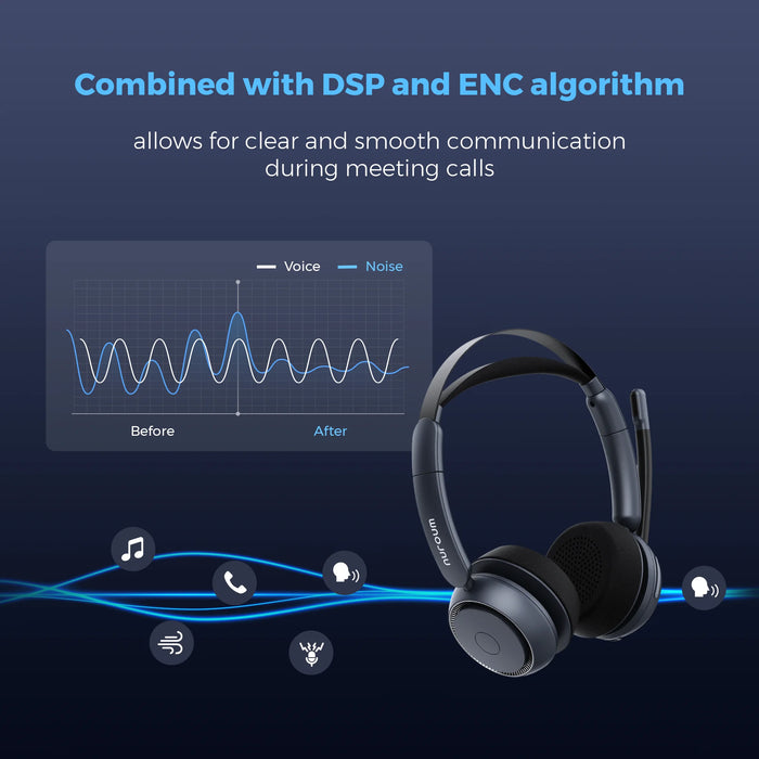 Wireless Headset with AI Noise Cancelling and Charging Stand