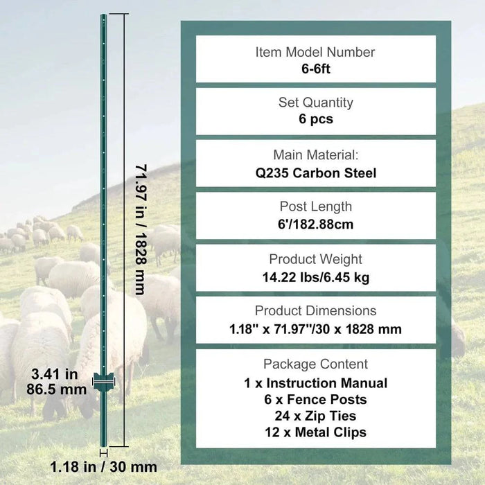 Six heavy duty metal fence posts for garden and outdoor wire fencing
