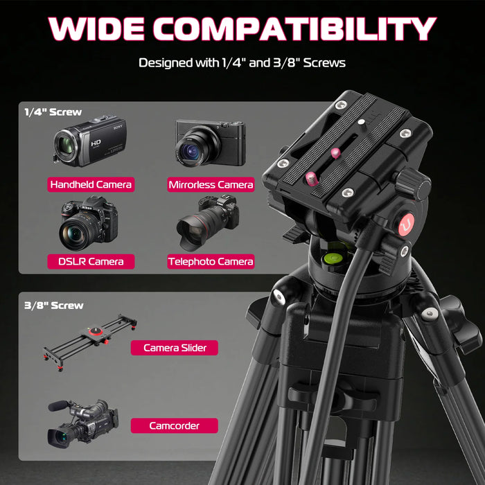 61” Heavy Duty Tripod with Fluid Head for DSLR & Video