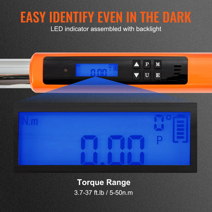 Durable 3/8 Digital Torque Wrench with Corrosion-Resistant Chrome-Plated Finish