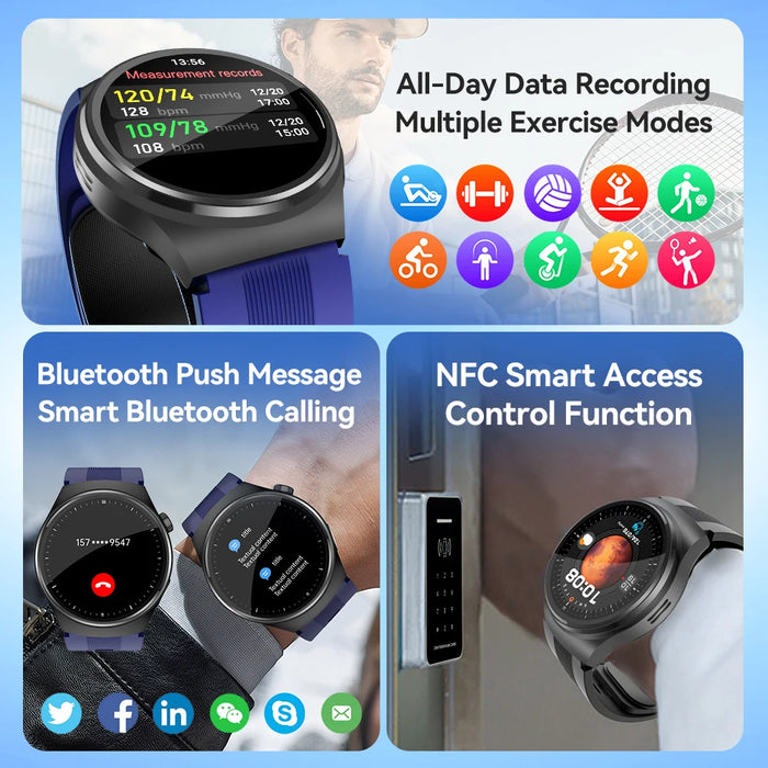 Smart Fitness Watch Blue with ECG and Blood Pressure