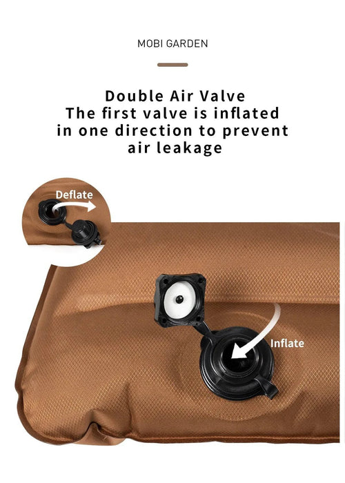 Single camping air mat with dual air valve system