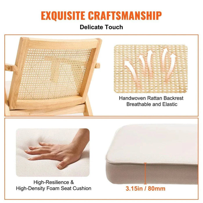 Durable Wooden Frame Rattan Dining Chair with Elegant Velvet Seat Cushion