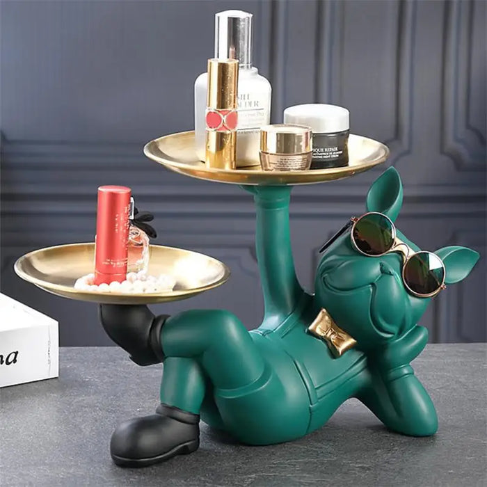 Resin Bulldog Statue with Tray – Decorative Storage Ornament