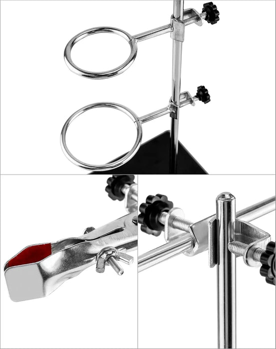 2-Piece Steel Lab Stand Set with Cast Iron Base, 16" Rod, Burette Clamp & Flask Ring