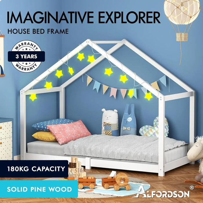 Single Wooden Bed Frame House Design Pine Platform with Durable Timber Slat Support