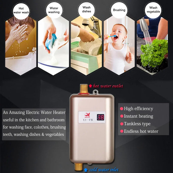 Instant Hot Water Heater 3800W Kitchen and Bathroom Use