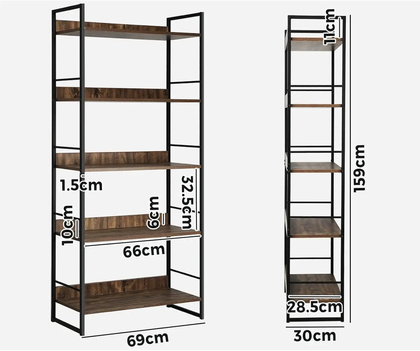 Multi-Purpose Display Shelf with 5 Tiers Solid Boards, Industrial Style, 75kg Capacity