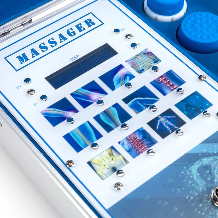 Includes shockwave therapy machine, 6 massage heads, handle with wire, AU plug, key, and user manual