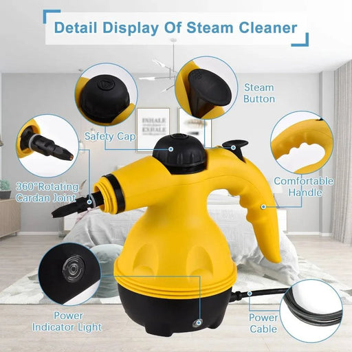 Handheld steam cleaner generating steam at 100-150°C for deep cleaning