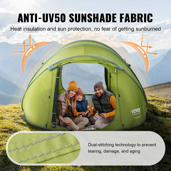 Spacious and waterproof 4-person pop up camping tent with door and window