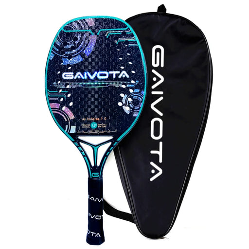 Professional-grade 12K carbon fiber beach tennis racquet with rough surface and included backpack for professional play