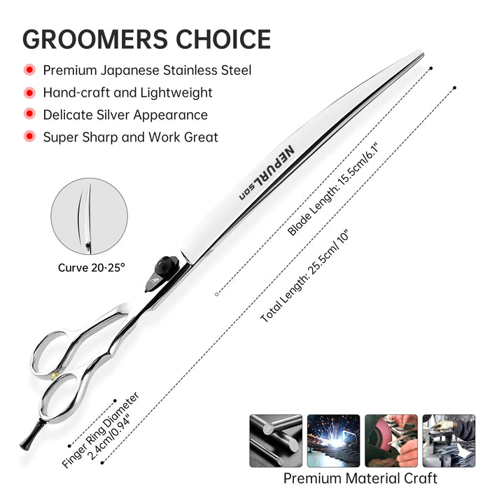 10-Inch Silver Straight Pet Grooming Scissors – 440C Steel